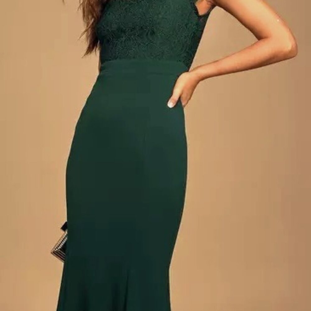 Hopeful Romantic Hunter Green Lace Mermaid Maxi Dress - Size Large